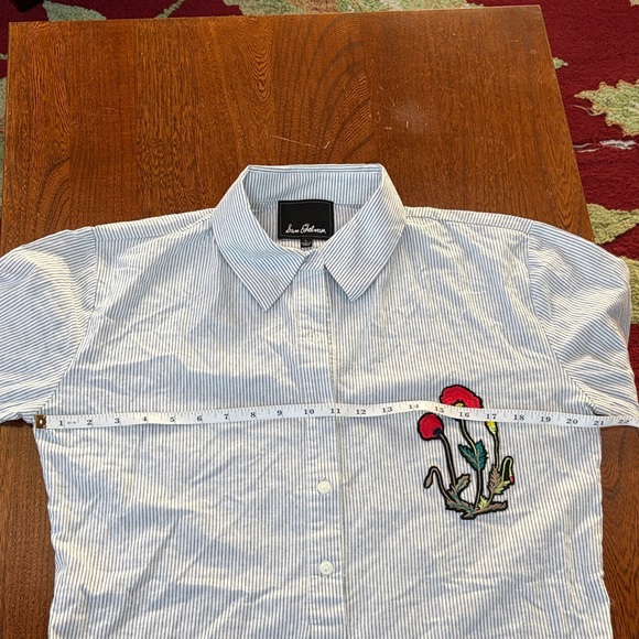 Sam Edelman Pin Striped Shirt Dress or Nightshirt with Floral Embroidery Large - Picture 6 of 9